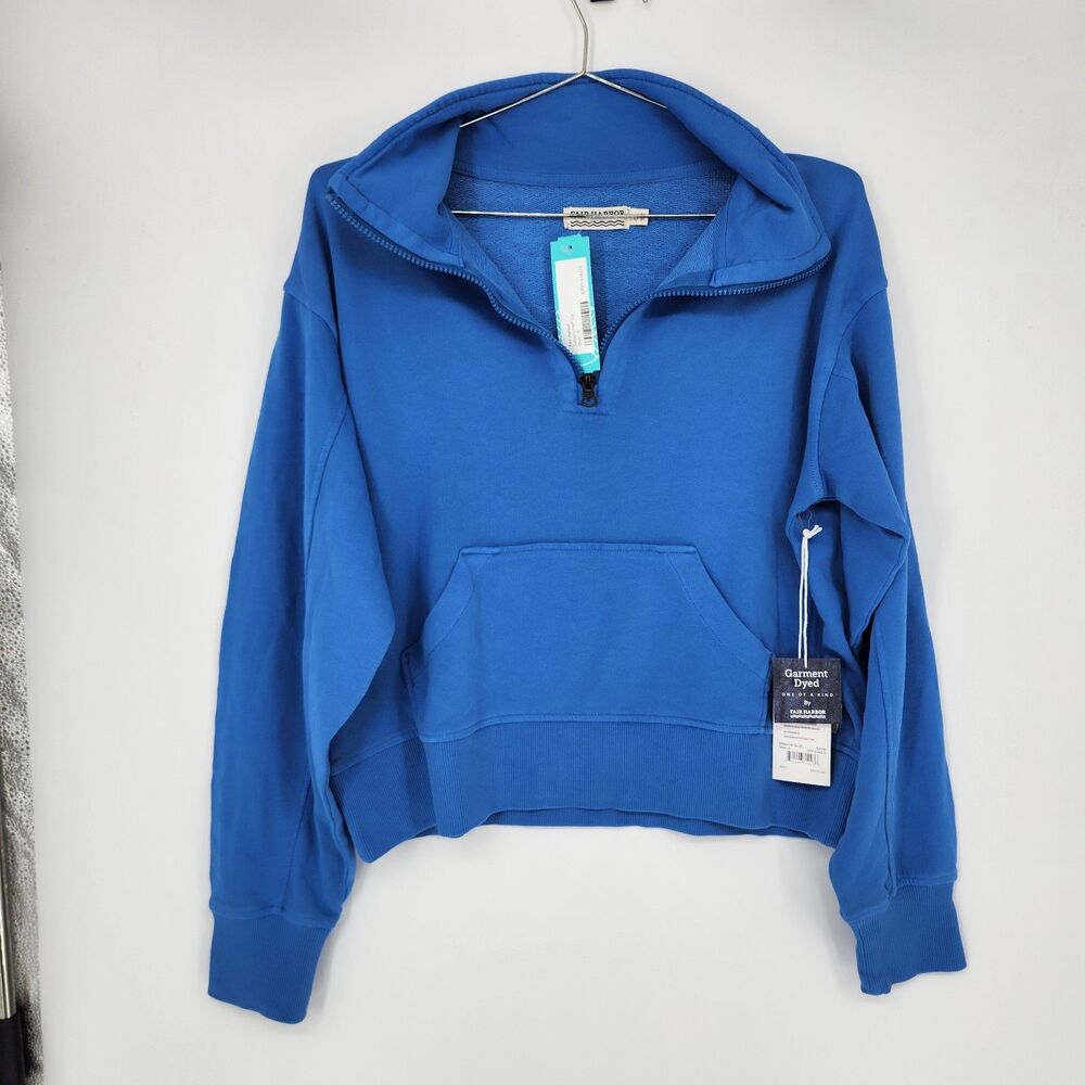 Fair Harbor Women's Small‎ Blue Saltaire Half Zip Sweater NWT